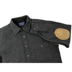 Pendleton Shirt Mens Large Grey Elbow Patches 100% Virgin Wool L/S Button Up USA